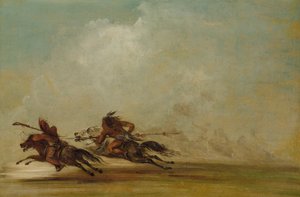 Un guerrier comanche lance un Osage à pleine vitesse - George Catlin