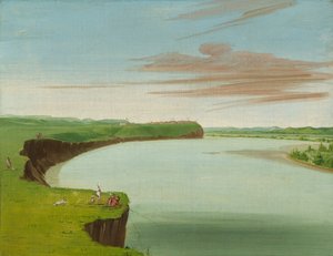 Vue lointaine du village Mandan, 1832
