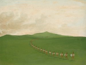 Groupe de guerre à pied en marche, Haut-Missouri - George Catlin