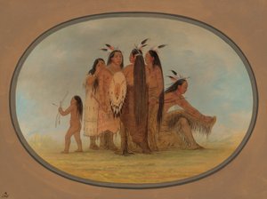 Quatre Guerriers Mandan, une Fille et un Garçon, 1861-1869