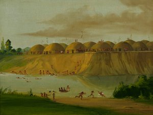 Village Hidatsa, huttes recouvertes de terre, sur la rivière Knife, à 1810 miles au-dessus de St. Louis - George Catlin