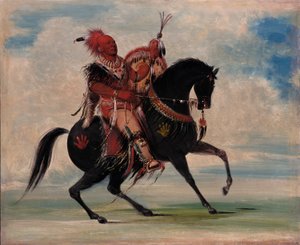 Kee-o-kúk, le renard vigilant, chef de la tribu, à cheval
