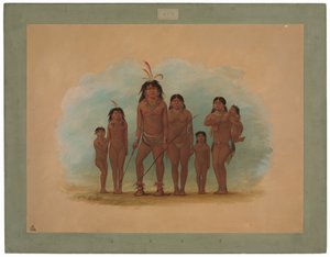 Chef Lengua, ses deux épouses et quatre enfants - George Catlin