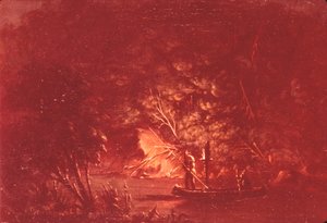 Les Ojibwés pêchent le saumon à la lueur des torches - George Catlin
