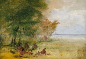 Conseil des Indiens Sioux, chefs en profonde délibération, 1832-1837