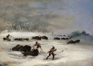 Indiens Sioux sur des raquettes chassant le bison, 1846-1848