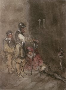 Sujet historique non identifié, avec des soldats - George Cattermole