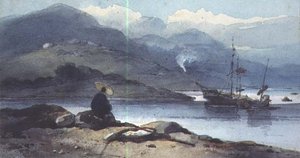 Une rivière chinoise avec une figure sur la rive