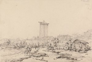 Scène côtière avec pêcheurs et bâtiments, Macao