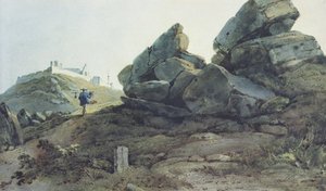 Rochers et un couvent sur une colline, Chine