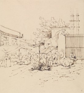 Scène de Rue avec Marchands Vendants des Marchandises