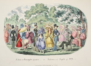 Une scène dans les jardins de Kensington - ou - Modes et frayeurs de 1829, pub. 1829 - George Cruikshank