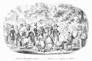 Une scène dans les jardins de Kensington, ou modes et frayeurs de 1829 (gravure)