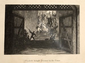 Elizabeth amenée prisonnière à la Tour, de La Tour de Londres, pub. 1840 - George Cruikshank