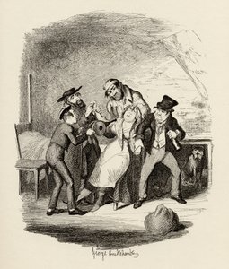 M. Fagin et son élève récupérant Nancy, de 