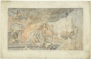 Personnes fuyant un bâtiment en feu - George Cruikshank