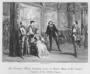 Sir Thomas Wyat dictant des conditions à la Reine Mary dans la Salle du Conseil de la Tour Blanche (gravure)