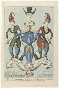 Deux singes habillés tenant une arme en forme de mannequin The Dandies Coat of Arms (titre sur l