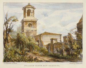 Horloge du Palais, Jardins de Kew, planche 7 de Jardins de Kew : Une série de vingt-quatre dessins sur pierre, gravés par Charles Hullmandel (1789-1850) publiés en 1820