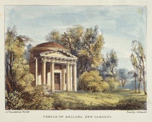Temple de Bellone, Jardins de Kew, planche 24 de Kew Gardens: A Series of Twenty-Four Drawings on Stone, gravé par Charles Hullmandel, publié en 1820 (lithographie coloriée à la main)
