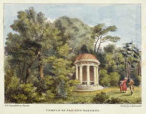 Temple de Pan, Jardins de Kew, planche 12 de Kew Gardens: A Series of Twenty-Four Drawings on Stone, gravé par Charles Hullmandel, publié en 1820 (lithographie coloriée à la main)