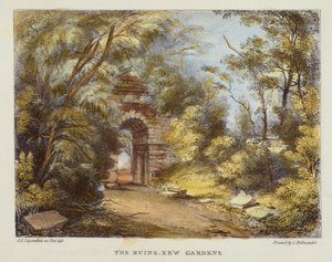 Les Ruines, Jardins de Kew, planche 15 de Kew Gardens: A Series of Twenty-Four Drawings on Stone, gravé par Charles Hullmandel, publié en 1820 (lithographie coloriée à la main)