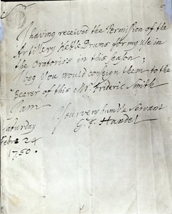 Lettre de George Frederick Handel datée du 24 février 1750 - George Frederick Handel
