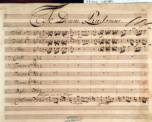 Page de titre de la partition musicale du Te Deum de G F Handel