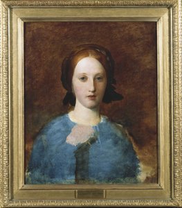 Portrait de Mme Prescott Decie, longueur de buste, en robe bleue - une esquisse