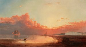 Navires au large de la côte anglaise, coucher de soleil - George Gregory