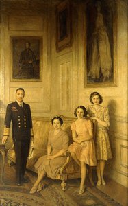 La Famille Royale : Roi George VI, Reine Elizabeth et leurs deux filles, Princesse Margaret et Princesse Elizabeth