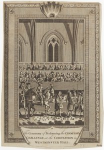 La cérémonie de la réalisation du défi du champion lors du couronnement dans le Westminster Hall