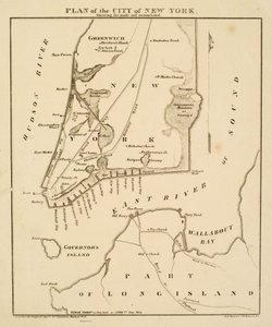 Plan de la ville de New York montrant les terres gagnées et les marécages, 1856