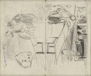 Figures dans le marché aux poissons de Delft et études de figures