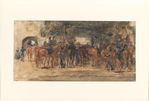 Cavalerie au repos sur une place