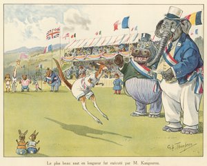 Le plus beau saut en longueur fut execute par M Kangourou (colour litho) - George Henry Thompson