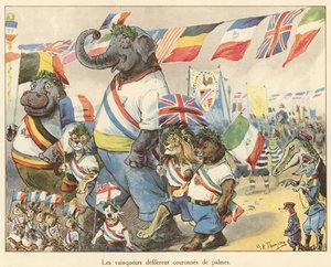 Les vainqueurs defilerent couronnes de palmes (colour litho) - George Henry Thompson