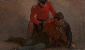 Un Highlander du 42e assistant un général des 7e hussards, possiblement Henry William Bayly, premier comte d