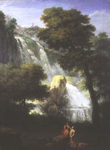 Vue des chutes de Terni avec des figures classiques au premier plan