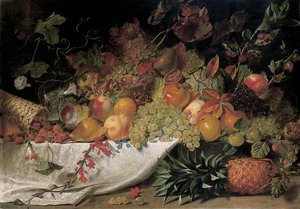 Fruits et fleurs sur un rebord de pierre, 1829 - George Lance