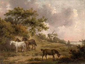 Paysage avec quatre chevaux