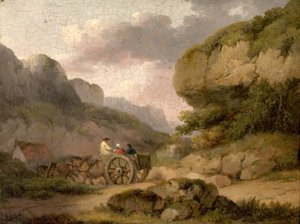 Paysage avec chevaux, charrette et figures