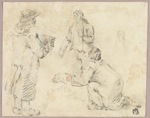 Trois hommes avec des chiens