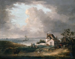 Baie de Weymouth avec une vue lointaine du port et de Portland Bill