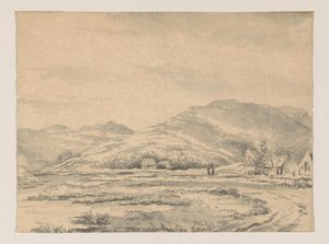 Paysage vallonné avec quelques maisons et une rivière à gauche - George Pieter Westenberg