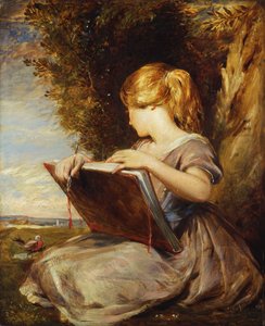 Jeune fille assise sous un arbre avec un carnet de croquis