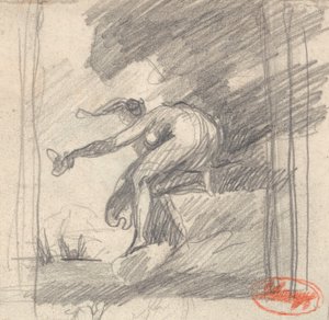 Femme agenouillée sur un promontoire, faisant un signe de la main - George Romney
