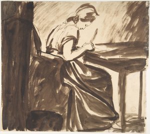 Une dame assise à une table (recto) ; Personnages dansant (verso) - George Romney