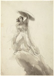 Nu masculin marchant, portant un bouclier : étude pour « La chute des anges rebelles » - George Romney