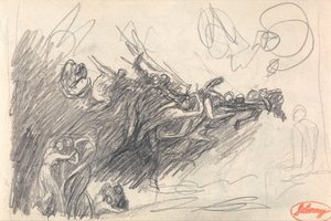 Les trois grâces et les trois monstres ridiculisant le Christ pour "La tentation du Christ". - George Romney